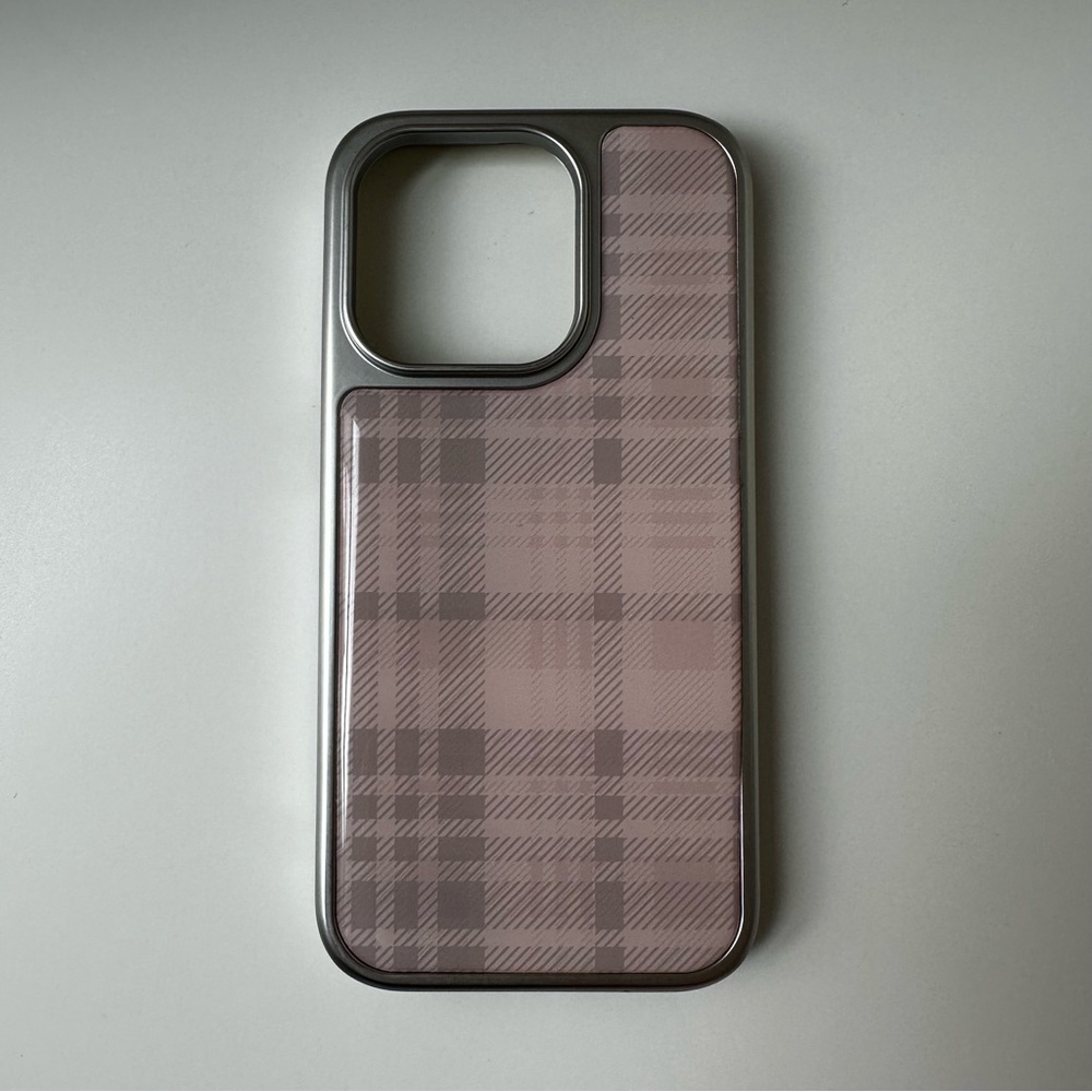 Pink Plaid & Silver iPhone 14 Pro Case
